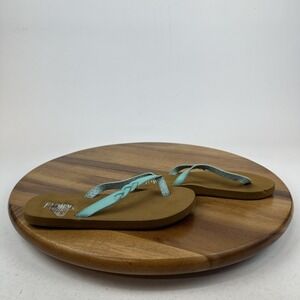 New Big Kids Flojos Serenity Teal Brown Braided Thong Flip Flops Sandals Size 2‎